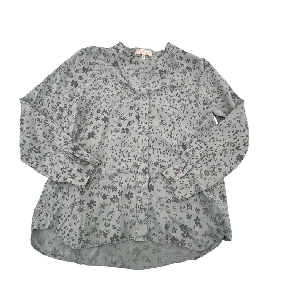 Side Stitch Women's XXS Floral Print Button Down Long Sleeve Blouse Top Green
